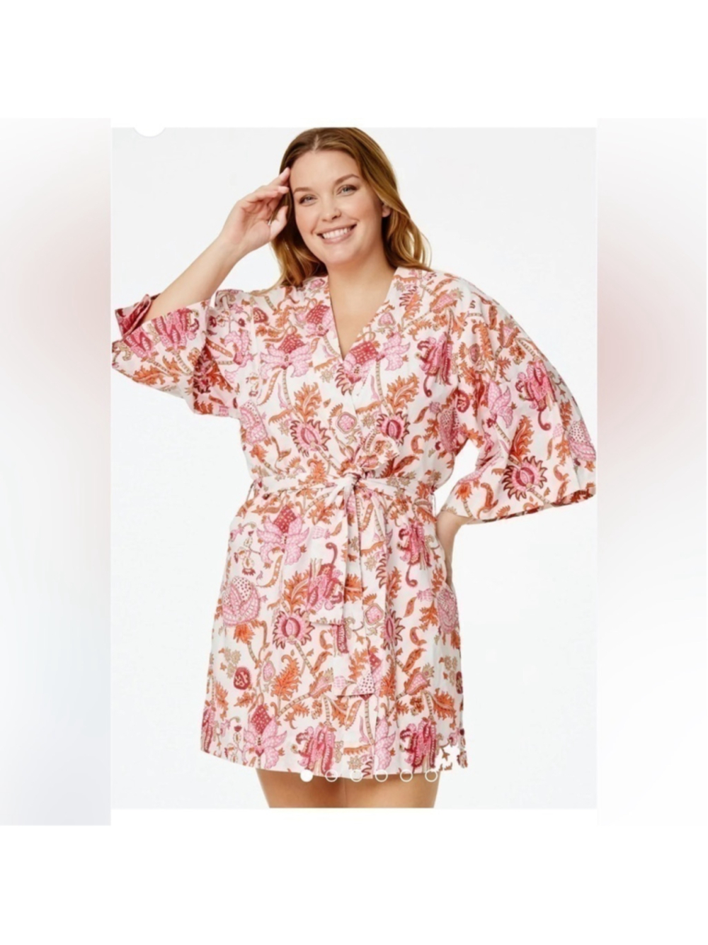 Roller Rabbit Amanda Kimono floral paisley robe cover up 100% cotton one size